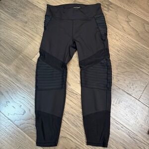 Nanette Lepore XL‎ Black Moto Ribbed Mesh Panel Athletic Leggings